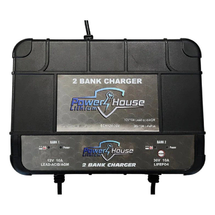 PowerHouse Dual Bank Lead Acid/AGM 12V and 36V Lithium Waterproof Battery Charger